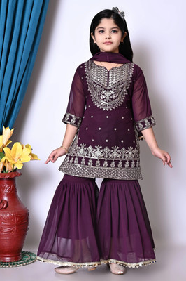 Jbegam Girls Casual Kurta and Sharara Set(Purple Pack of 1)