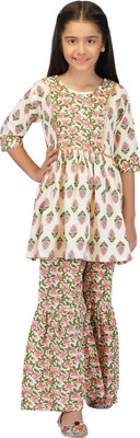 FIONAFEB Girls Casual Dhoti & Kurta Set(Beige Pack of 1)
