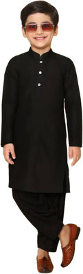 HRR Boys Festive & Party Kurta and Pyjama Set(Black Pack of 1)