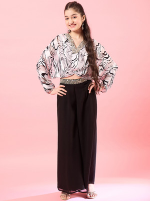 Pspeaches Girls Festive & Party Kurta and Trouser Set(Black Pack of 1)