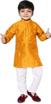 Sultana Dresses Boys Casual Kurta and Pyjama Set(Orange Pack of 1)