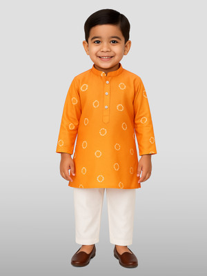 jbn CREATION Boys Casual Kurta and Pyjama Set(Orange Pack of 1)