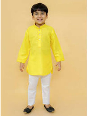 VDC FASHION HUB Baby Boys Festive & Party Kurta and Pyjama Set(Yellow Pack of 1)