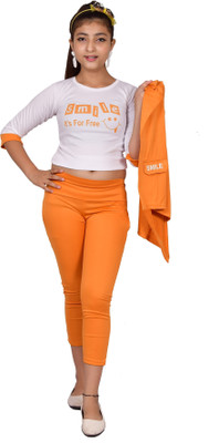 OXFY Girls Festive & Party Blazer and Pant Set(Orange Pack of 1)