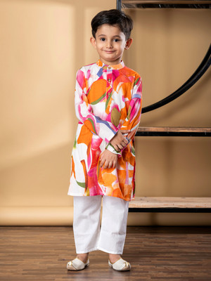 Readiprint Boys Festive & Party Kurta and Pyjama Set(Orange Pack of 1)