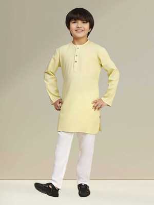 MUSTAKIN CREATION Baby Boys Casual Kurta and Pyjama Set(Yellow Pack of 1)