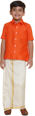 Sethukrishna Boys Festive & Party Kurta and Dhoti Pant Set(Orange Pack of 1)