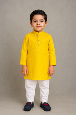 Eliq Boys Festive & Party Kurta and Pyjama Set(Beige Pack of 1)