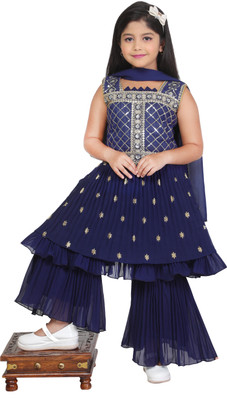 BISAL Girls Festive & Party Angarkha and Sharara Set(Blue Pack of 1)