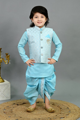 BT DEZINES Boys Festive & Party, Wedding Kurta, Waistcoat and Dhoti Pant Set(Blue Pack of 1)