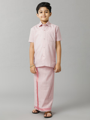 Ramraj Cotton Boys Wedding Shirt & Dhoti Set(Pink Pack of 2)