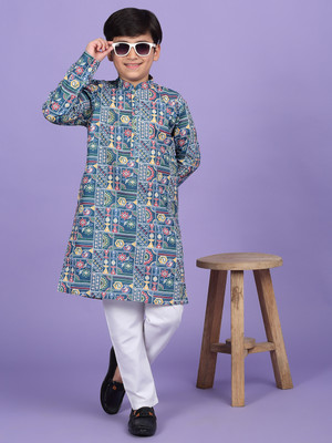 kraft india Boys Geometric Print Straight Kurta(Multicolor)