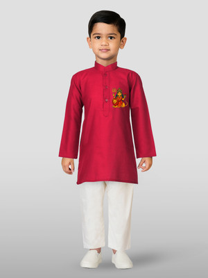 jbn CREATION Boys Casual Kurta and Pyjama Set(Maroon Pack of 1)