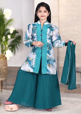 KHUKU ENTERPRISE Girls Festive & Party Kurti, Patiala and Dupatta Set(Light Green Pack of 1)