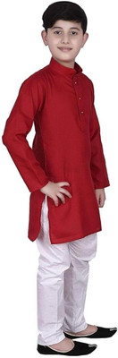 VC FASHION HUB Baby Boys Festive & Party Kurta and Pyjama Set(Maroon Pack of 1)