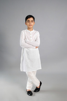 LITTLE HUNKER Boys Casual Kurta and Pyjama Set(White Pack of 1)