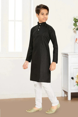 VALAKI Boys Festive & Party Kurta and Pyjama Set(Black Pack of 1)