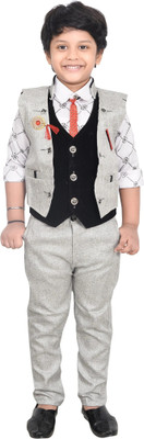 Kidzarea Boys Festive & Party Shirt, Waistcoat and Pant Set(Grey Pack of 1)