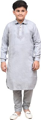 Pathani Boys Formal Pathani Suit Set(Silver Pack of 1)