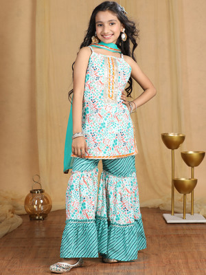 CUTIEKINS Girls Festive & Party Kurta and Sharara Set(White Pack of 1)