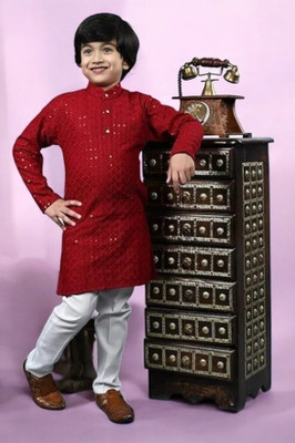 Qtsy Boys Festive & Party Kurta and Pyjama Set(Maroon Pack of 1)