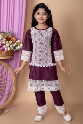 Chauhang Girls Casual Salwar and Kurta Set(Brown Pack of 1)