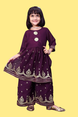Agnivesha Baby Girls Festive & Party Kurta and Palazzo Set(Purple Pack of 1)