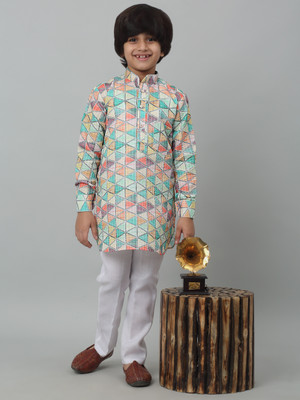 CENSAL Boys Festive & Party Kurta and Pyjama Set(Light Green Pack of 1)