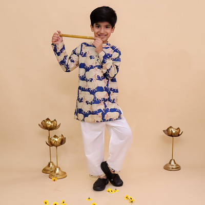 little ginnie Boys Festive & Party Kurta and Pyjama Set(Dark Blue Pack of 1)