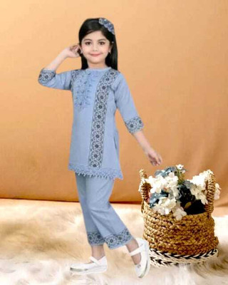 FMSE Girls Casual Kurta and Palazzo Set(Grey Pack of 1)