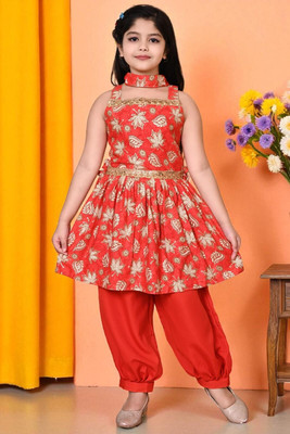 KF Kolkata Fashion Girls Festive & Party Kurta and Patiala Set(Red Pack of 1)