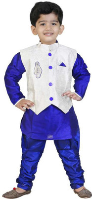 Born Wear Boys Festive & Party, Wedding Kurta, Waistcoat and Pyjama Set(Blue Pack of 1)