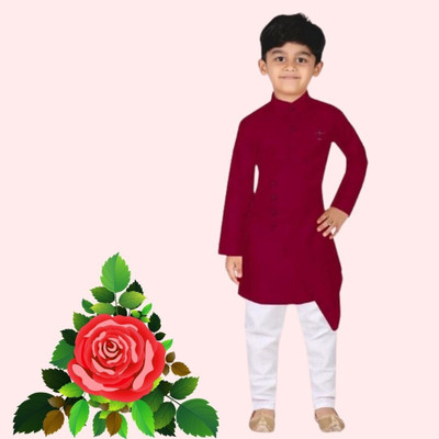VDC CREATIONS Baby Boys Festive & Party Kurta and Pyjama Set(Maroon Pack of 1)