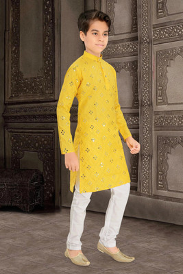 Liten Boys Festive & Party, Wedding Kurta and Pyjama Set(Yellow Pack of 1)