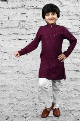 Qitty Boys Festive & Party, Wedding Kurta and Pyjama Set(Purple Pack of 1)