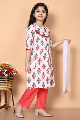 barkatdesigningplanet Girls Festive & Party Kurta and Pyjama Set(White Pack of 1)