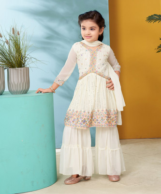 Aarika Girls Festive & Party Salwar and Kurta Set(White Pack of 1)