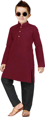 TRUST OUS Boys Festive & Party Kurta and Pyjama Set(Maroon Pack of 1)