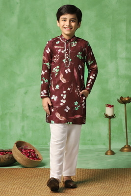 Sangria Boys Festive & Party Kurta and Pyjama Set(Brown Pack of 1)