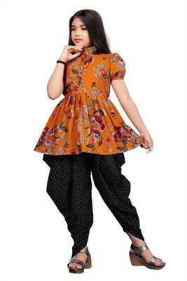 LIZUL Girls Festive & Party Kurta and Dhoti Pant Set(Light Blue Pack of 1)