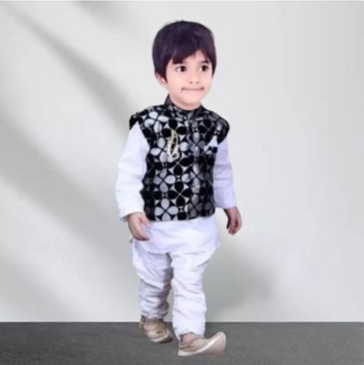 Mudhgal Creation Baby Girls Festive & Party Kurta, Waistcoat and Pyjama Set(Black Pack of 1)