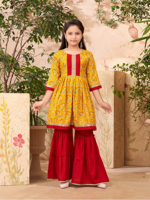 Tasrika Girls Festive & Party Kurta and Sharara Set(Yellow Pack of 2)