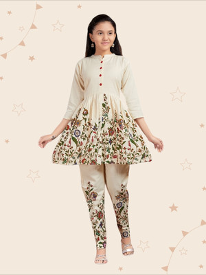 Kidotsav Girls Festive & Party Kurta and Trouser Set(White Pack of 1)