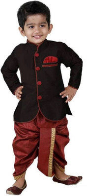Zeus Boys Festive & Party Kurta and Dhoti Pant Set(Black Pack of 1)