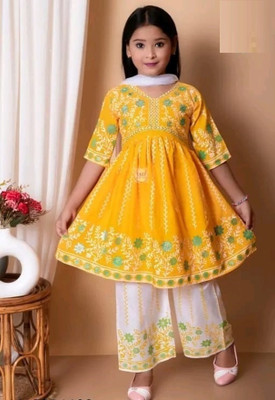 Hipposippo Girls Festive & Party Kurta and Palazzo Set(Multicolor Pack of 1)