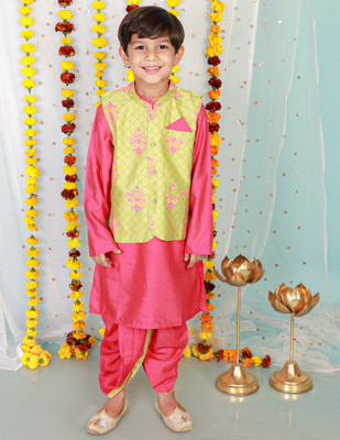 KID1 Boys Festive & Party Ethnic Jacket, Kurta and Dhoti Pant Set(Green Pack of 1)