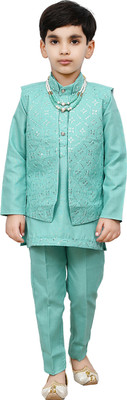 TrybeX Boys Festive & Party Kurta, Waistcoat and Pyjama Set(Green Pack of 3)