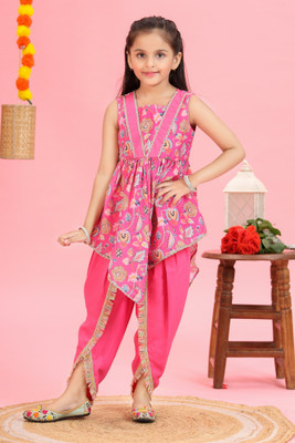 Mastarang Girls Festive & Party Dhoti & Kurta Set(Pink Pack of 1)