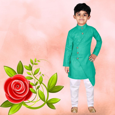 VDC CREATIONS Baby Boys Festive & Party Kurta and Pyjama Set(Green Pack of 1)