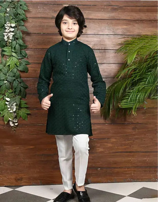vkreation Boys Festive & Party Kurta and Trouser Set(Dark Green Pack of 1)